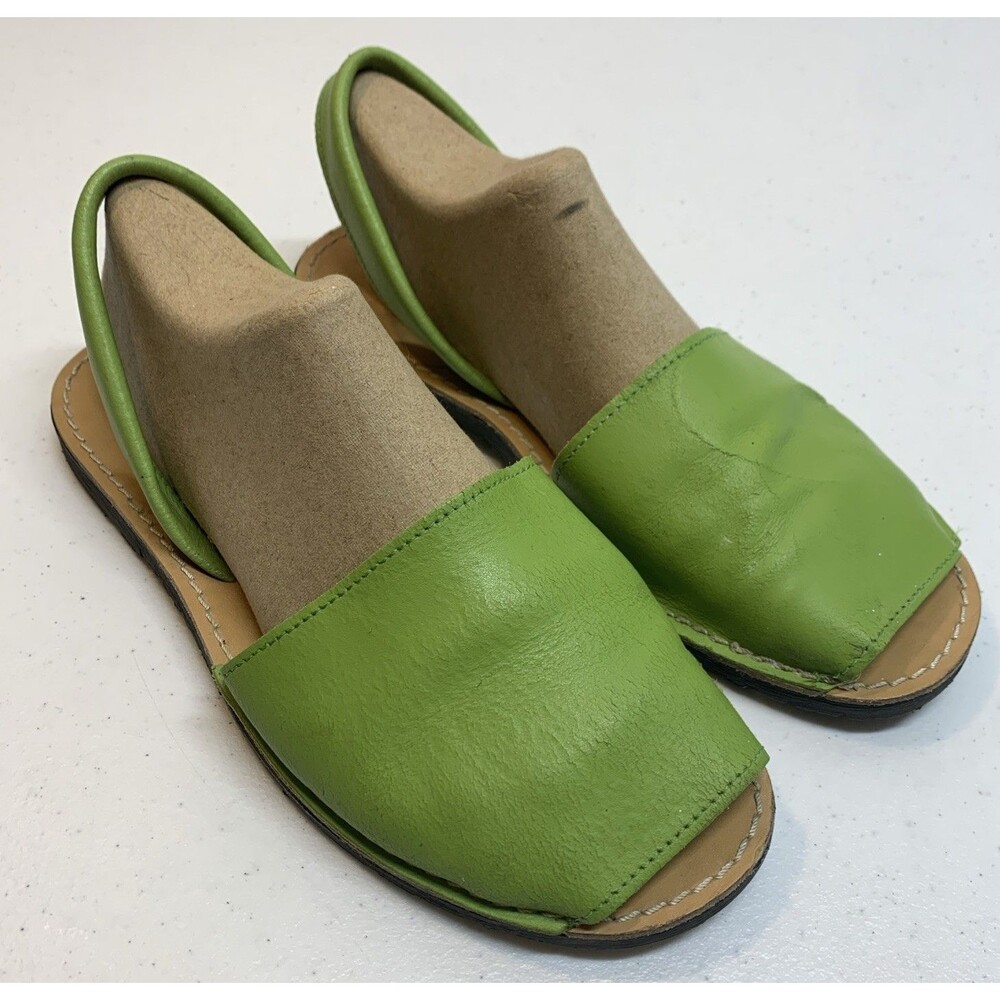 Menorquina Bomer Spain Sandals Womens 9 EU 39 Green Slip On Flat Slingback